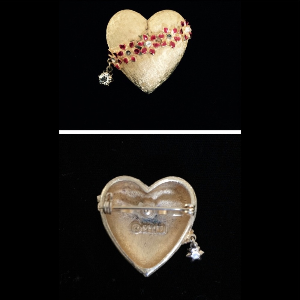 🎀Vintage Mylu Brand Signed Heart Shape Brooch Gold Enamel Pin Jewelry